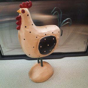 Evergreen rooster folk art figure resin metal